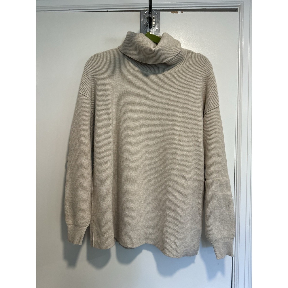 Free People Boho Oversized Tunic Mock Neck Sweater Sz: S Ivory Cotton Knit